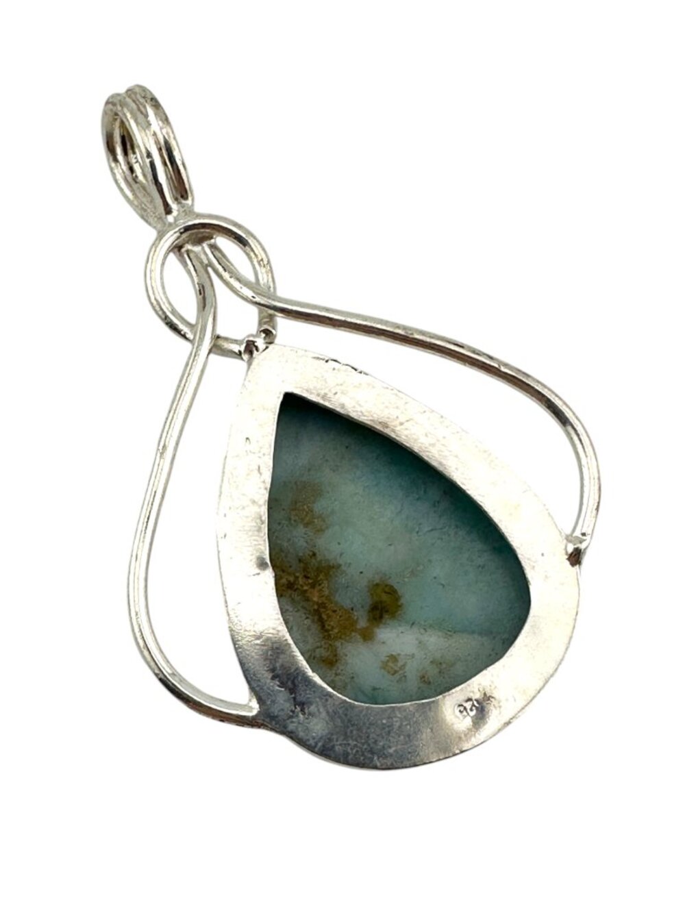 Larimar Pendant 925 Sterling Silver Teardrop Ocean Blue Gemstone Openwork - Picture 7 of 10